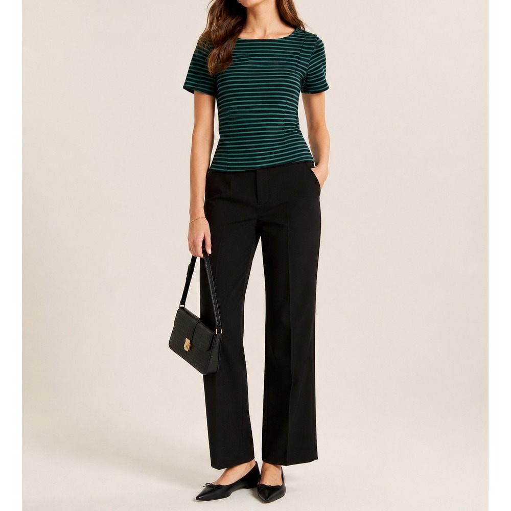 Banana Republic Career Blouse Womens 2 Stretch Green Blue Stripe Zip Back